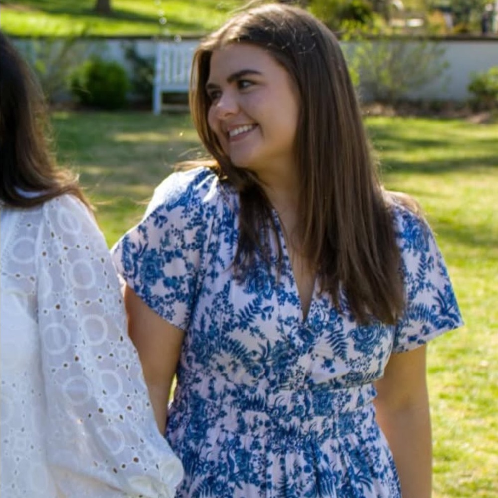 Anthropologie Blue and White Flutter Sleeve Sundress